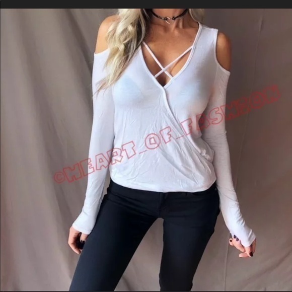 Cold Shoulder Strappy Long Sleeve Surplice Top - Picture 1 of 3